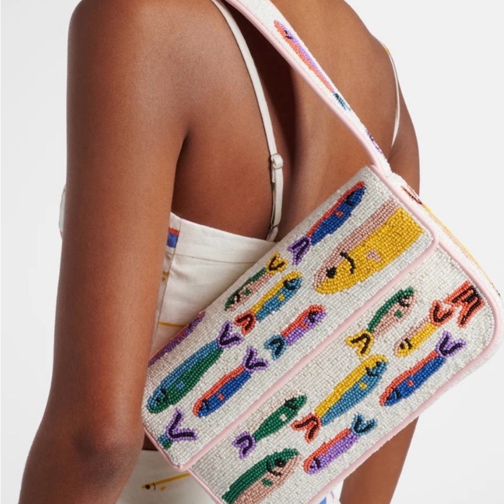 STAUD Multicolor Beaded Fish Shoulder Bag
